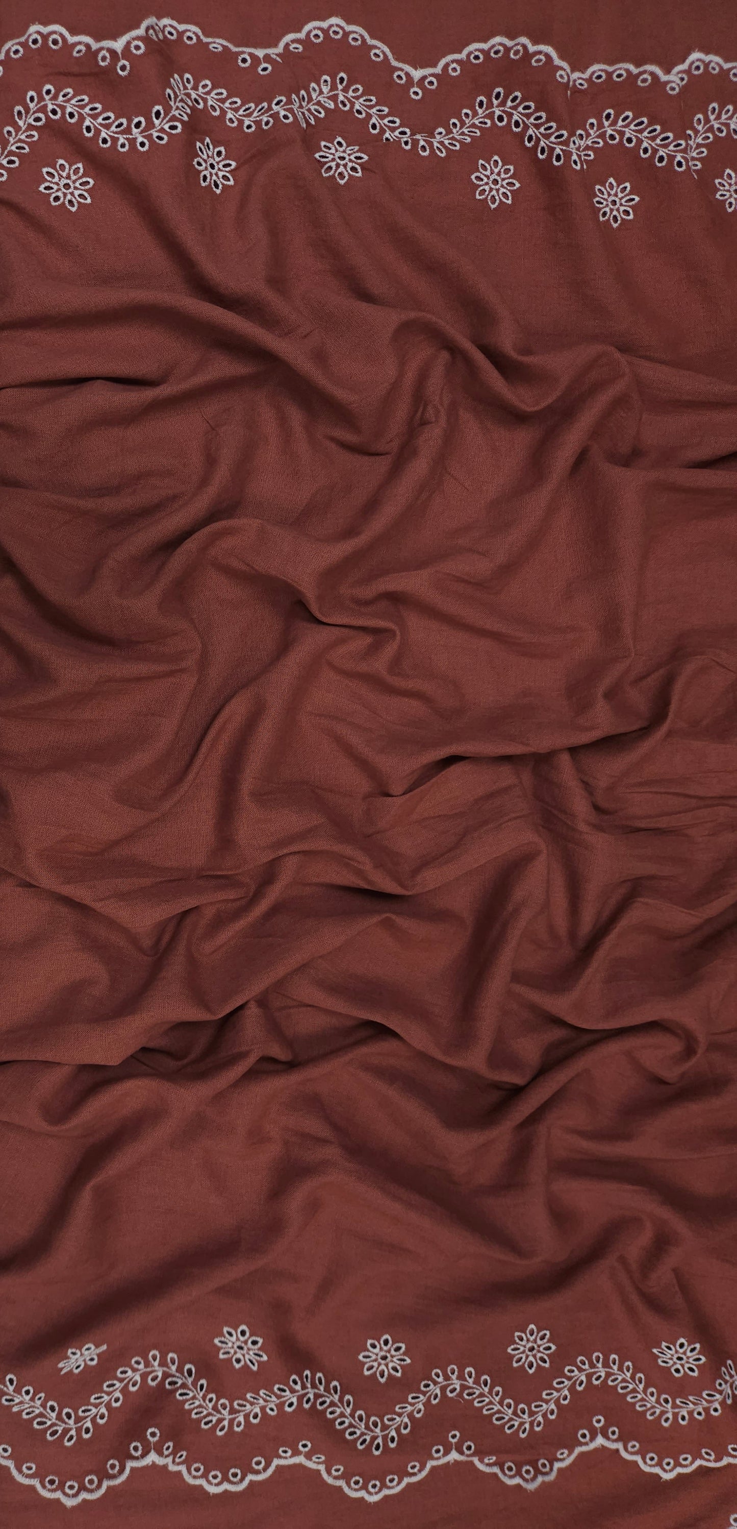 Rust Color 100% Pure Linen Fabric with Double Border