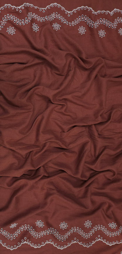 Rust Color 100% Pure Linen Fabric with Double Border