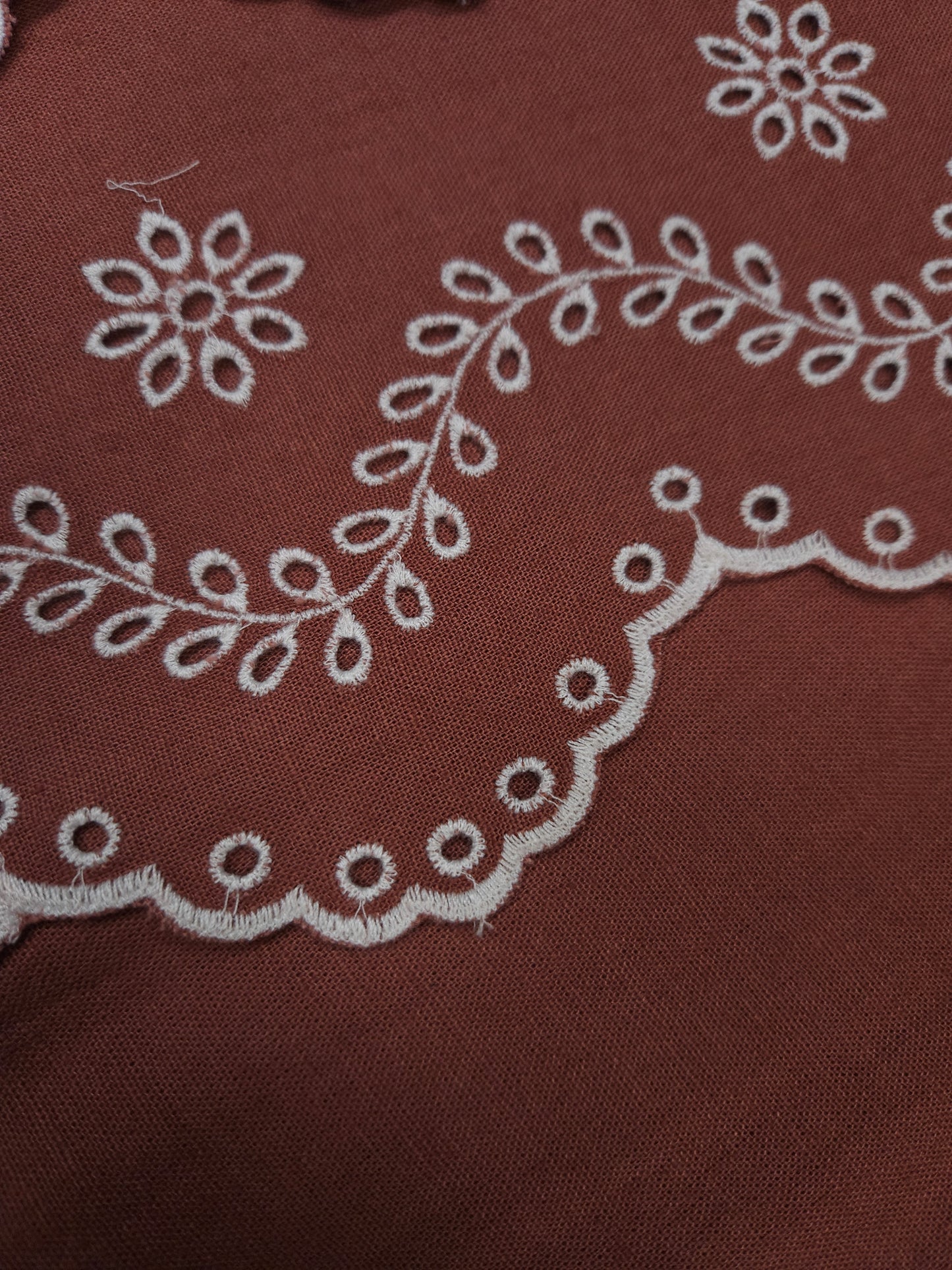 Rust Color 100% Pure Linen Fabric with Double Border