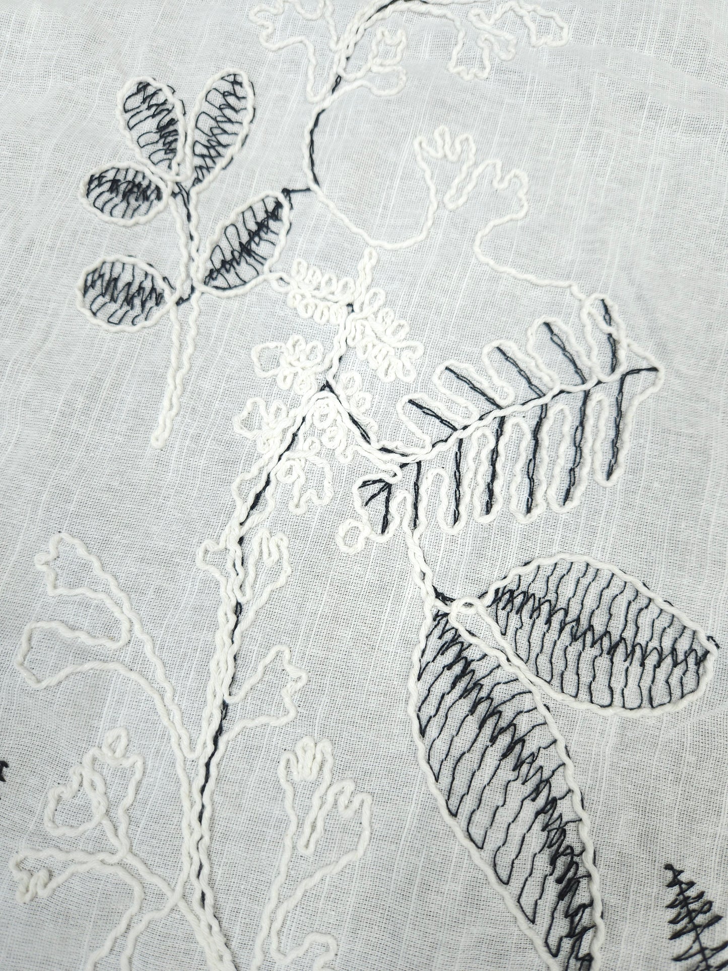 Pure Linen Botanical 3D Appliqué Embroidered Fabric