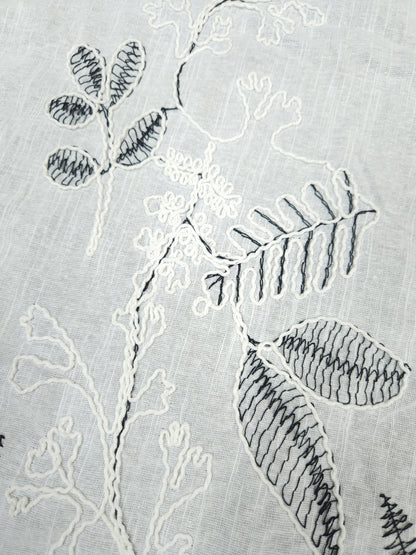 Pure Linen Botanical 3D Appliqué Embroidered Fabric