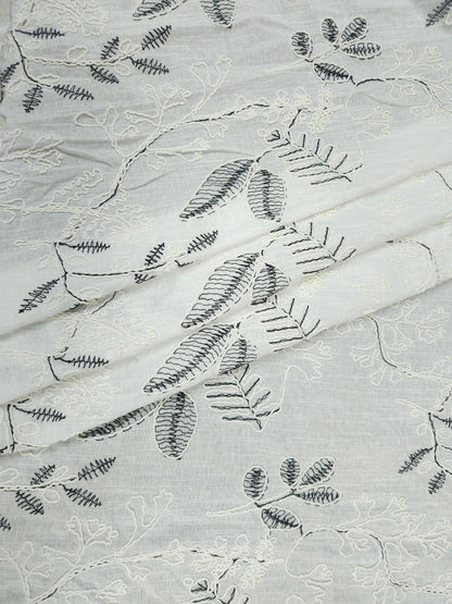 Pure Linen Botanical 3D Appliqué Embroidered Fabric