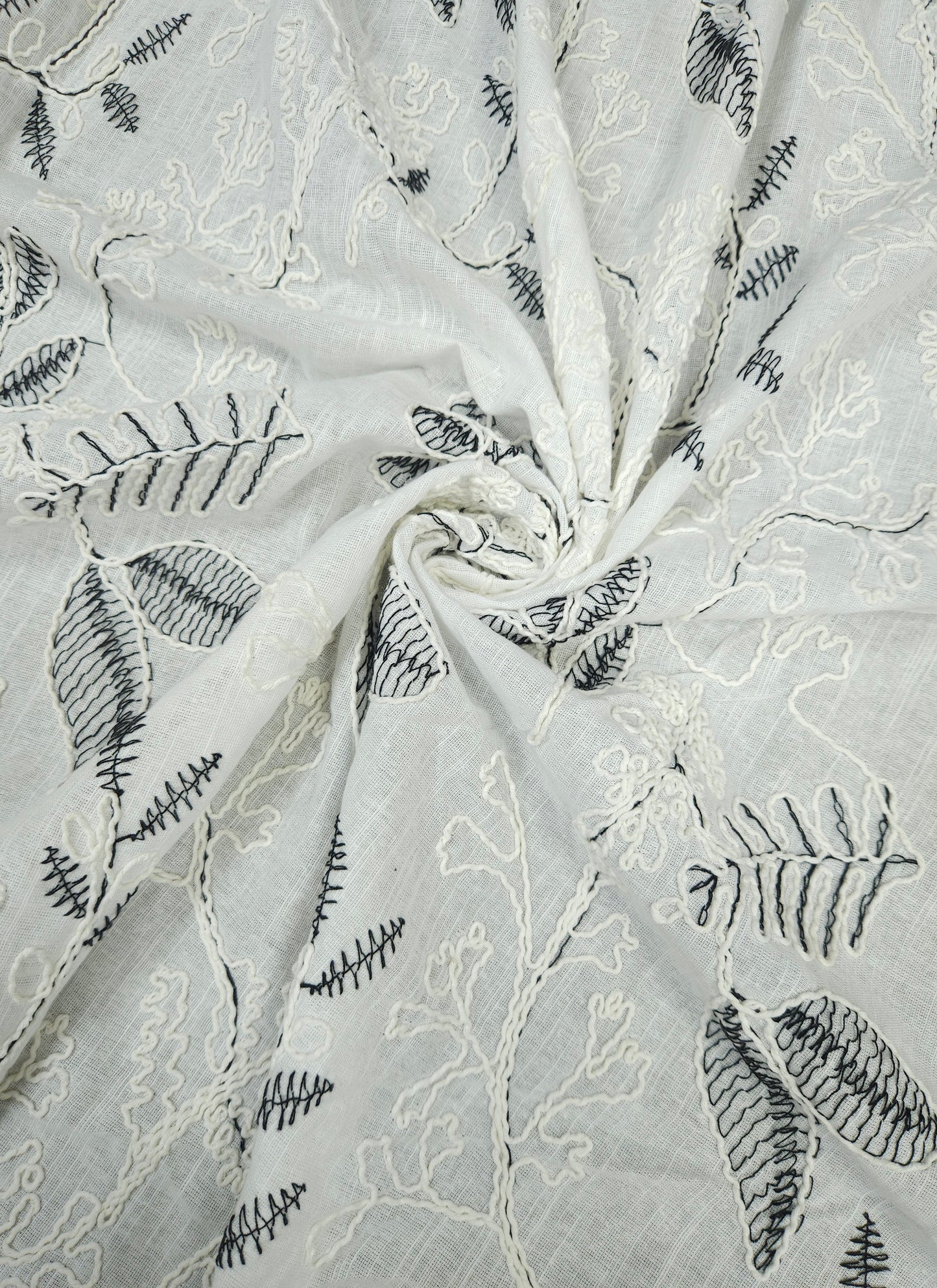Pure Linen Botanical 3D Appliqué Embroidered Fabric