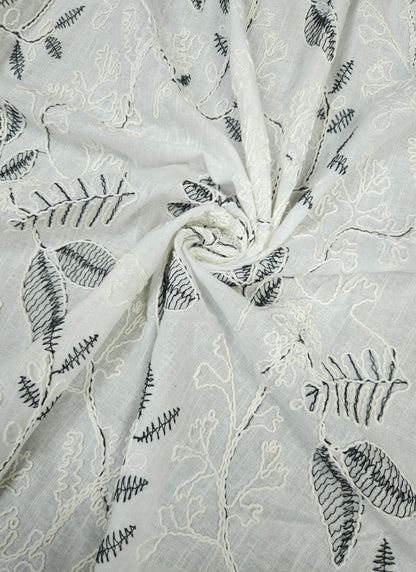 Pure Linen Botanical 3D Appliqué Embroidered Fabric