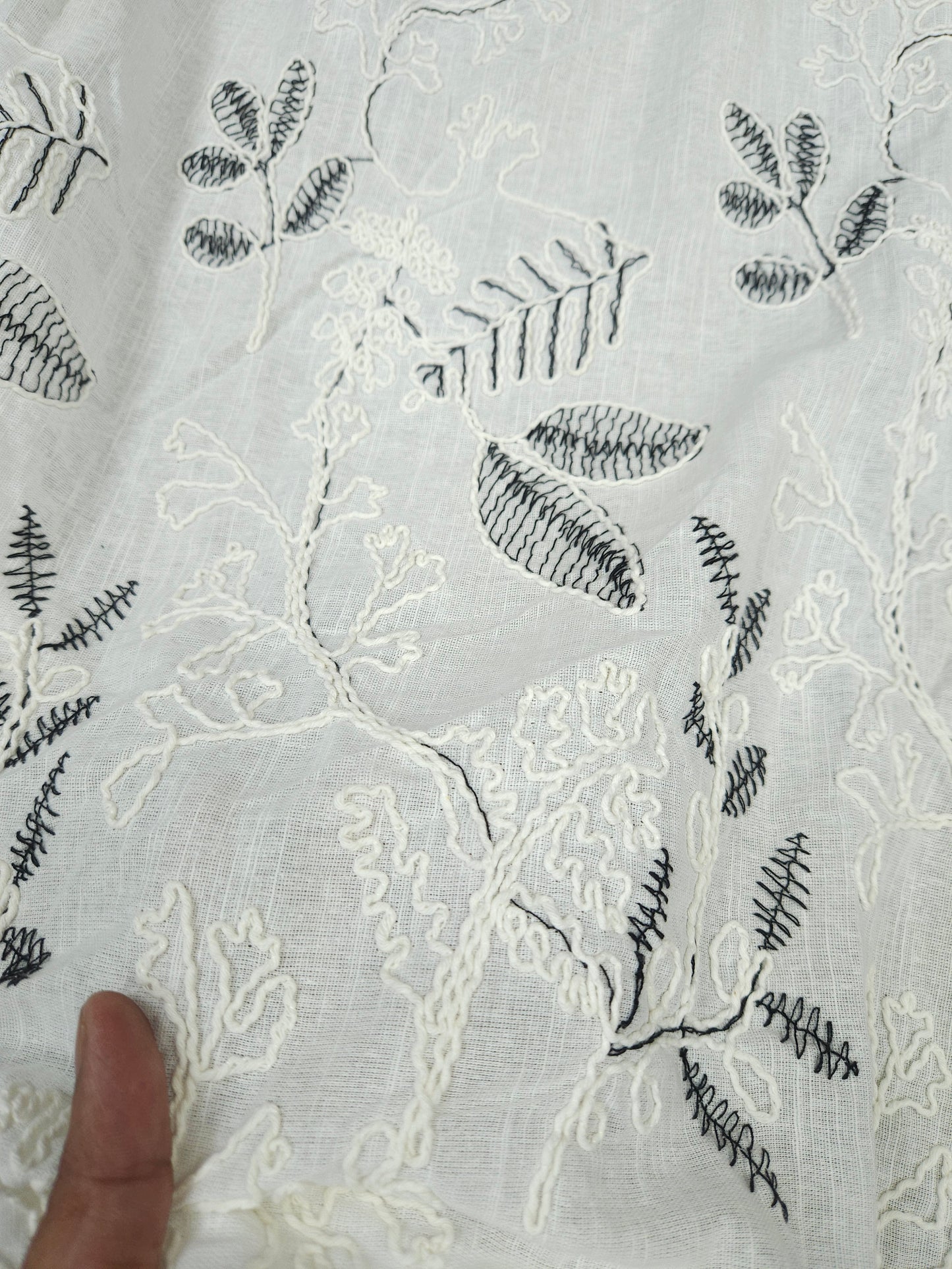 Pure Linen Botanical 3D Appliqué Embroidered Fabric