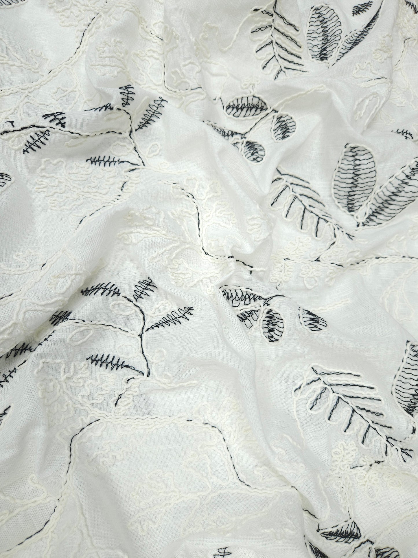 Pure Linen Botanical 3D Appliqué Embroidered Fabric