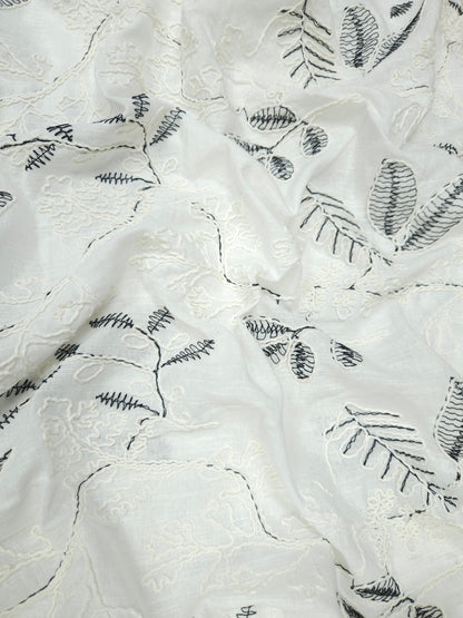 Pure Linen Botanical 3D Appliqué Embroidered Fabric