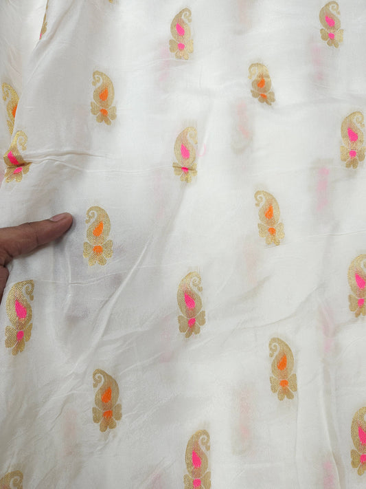 Dyeable Uppada Weaving Fabric with Golden Paisley Print | 44 Inch Width