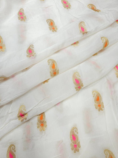 Dyeable Uppada Weaving Fabric with Golden Paisley Print | 44 Inch Width
