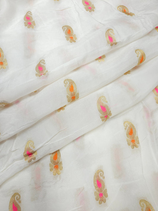 Dyeable Uppada Weaving Fabric with Golden Paisley Print | 44 Inch Width