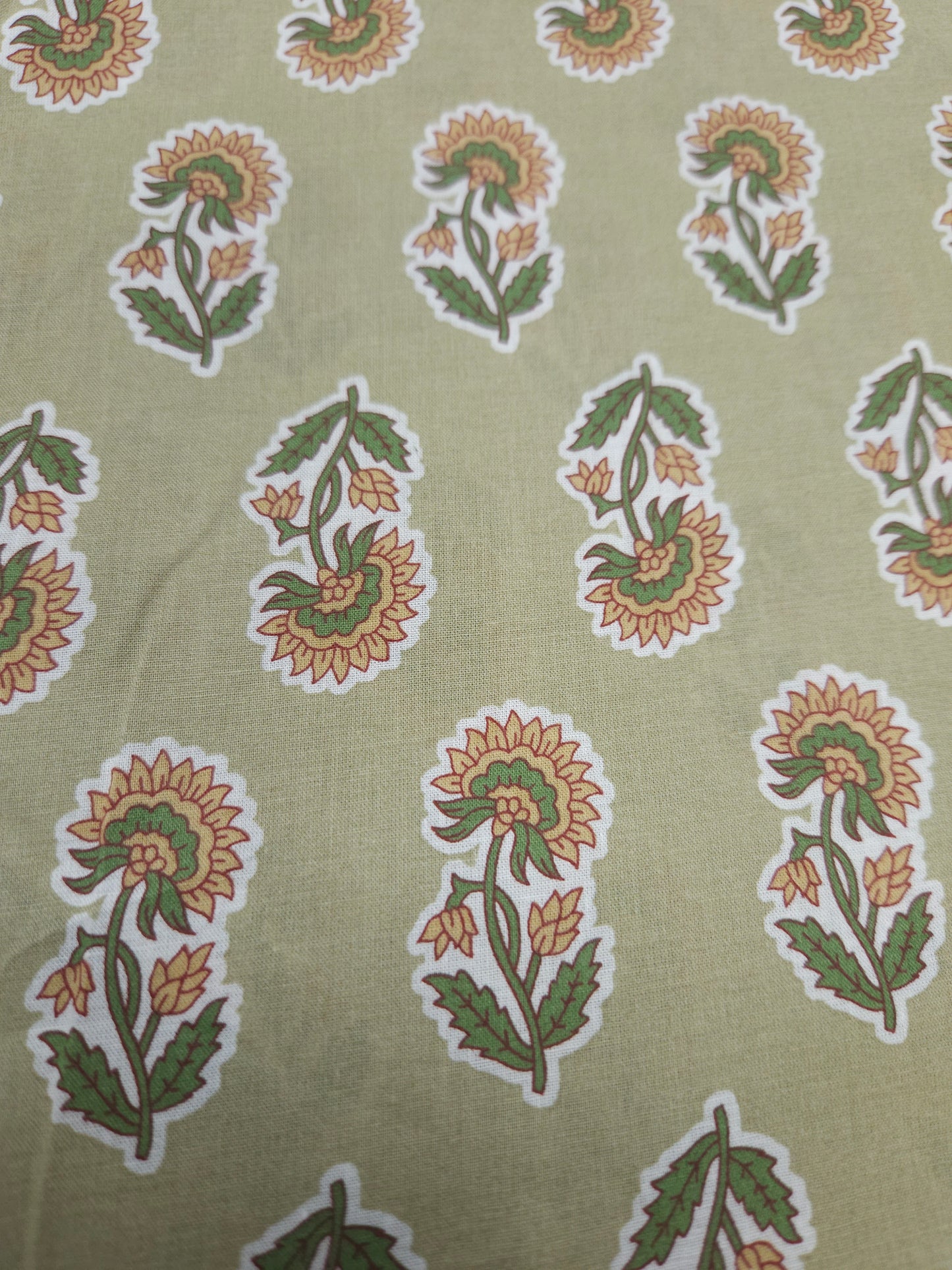 Designer Olive Green Cambric Cotton Kurta Bottom Suit Set | Floral & Stripe Print | 60 Inch Width