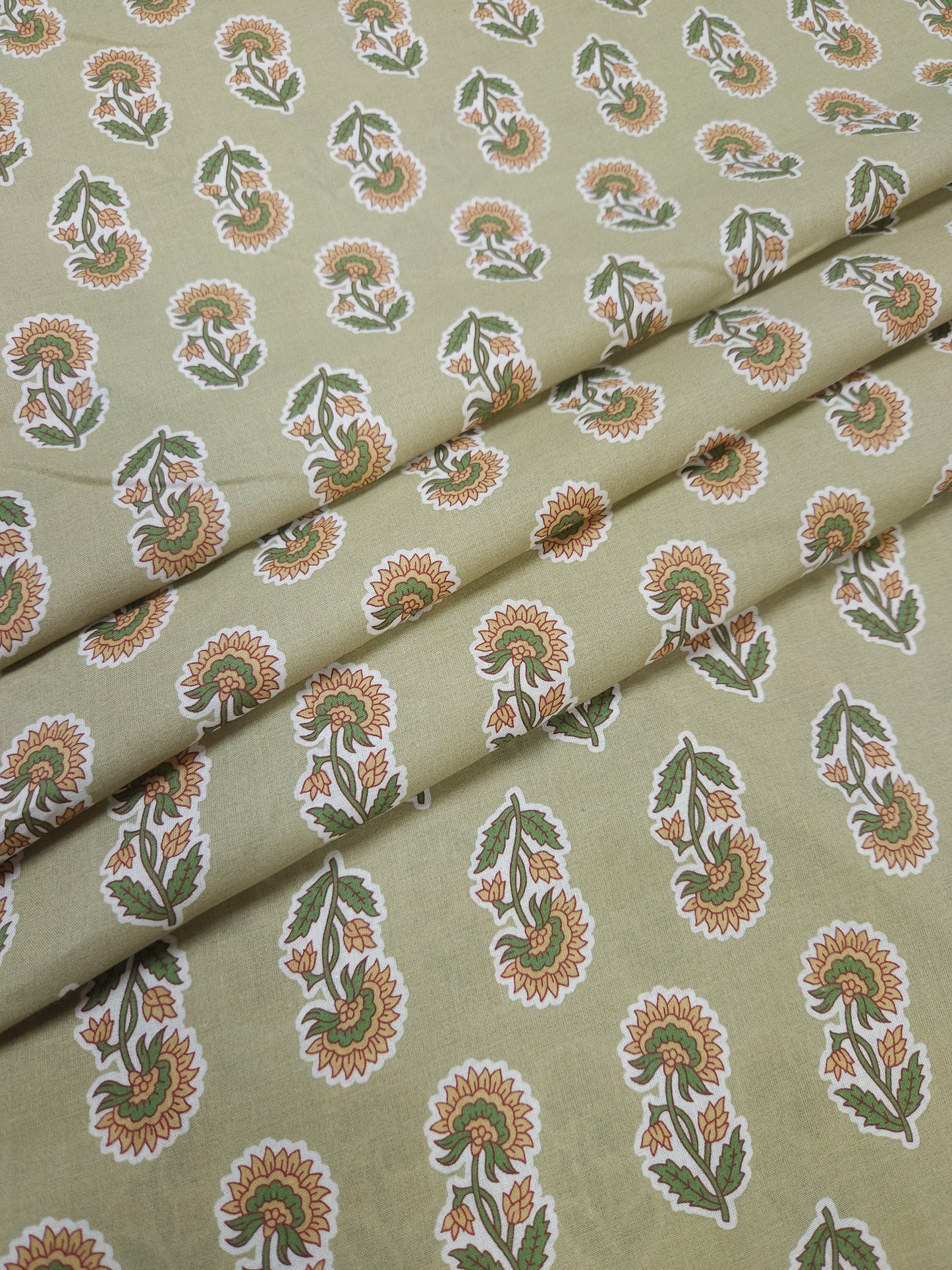Designer Olive Green Cambric Cotton Kurta Bottom Suit Set | Floral & Stripe Print | 60 Inch Width