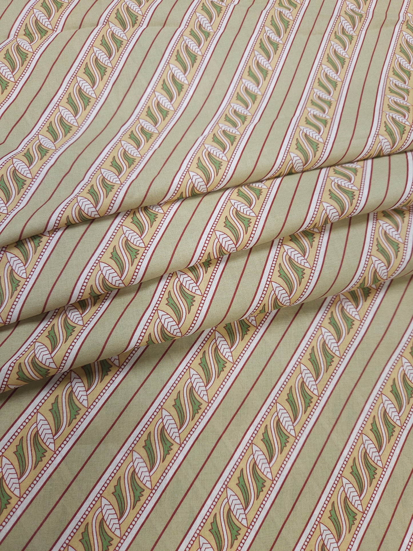 Designer Olive Green Cambric Cotton Kurta Bottom Suit Set | Floral & Stripe Print | 60 Inch Width