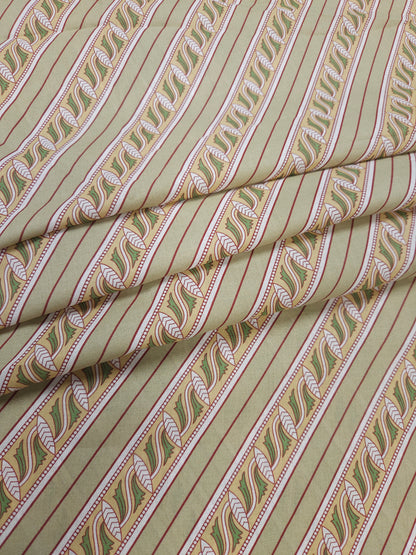 Designer Olive Green Cambric Cotton Kurta Bottom Suit Set | Floral & Stripe Print | 60 Inch Width