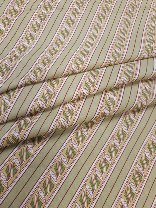 Olive Green Stripe Print Cambric Cotton Fabric | 60 Inch Width