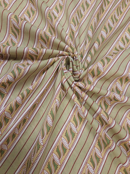 Designer Olive Green Cambric Cotton Kurta Bottom Suit Set | Floral & Stripe Print | 60 Inch Width