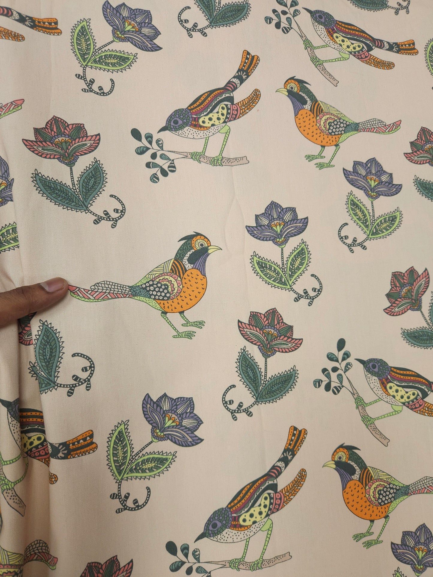 Multicolor Bird Print Cotton Twill Fabric | 60 Inch Width
