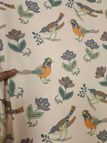 Multicolor Bird Print Cotton Twill Fabric | 60 Inch Width