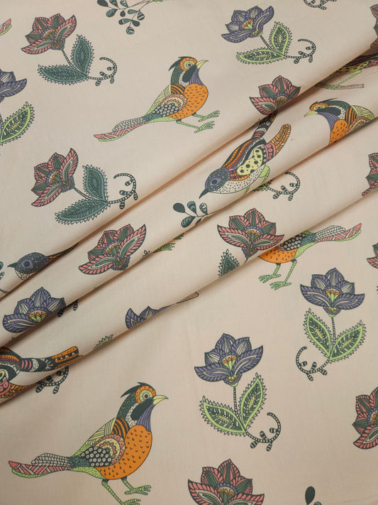 Multicolor Bird Print Cotton Twill Fabric | 60 Inch Width