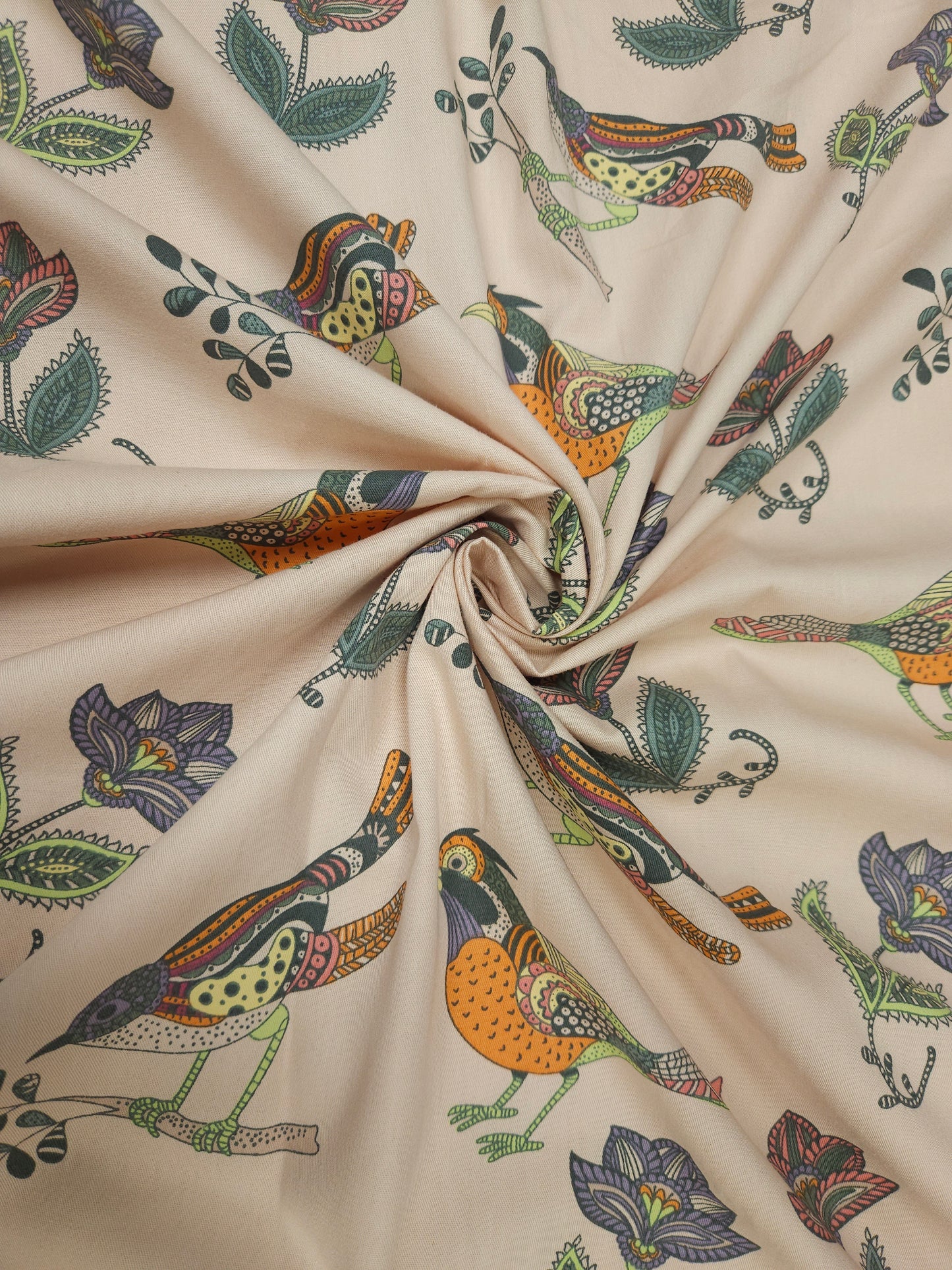 Multicolor Bird Print Cotton Twill Fabric | 60 Inch Width