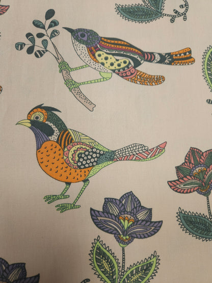 Multicolor Bird Print Cotton Twill Fabric | 60 Inch Width