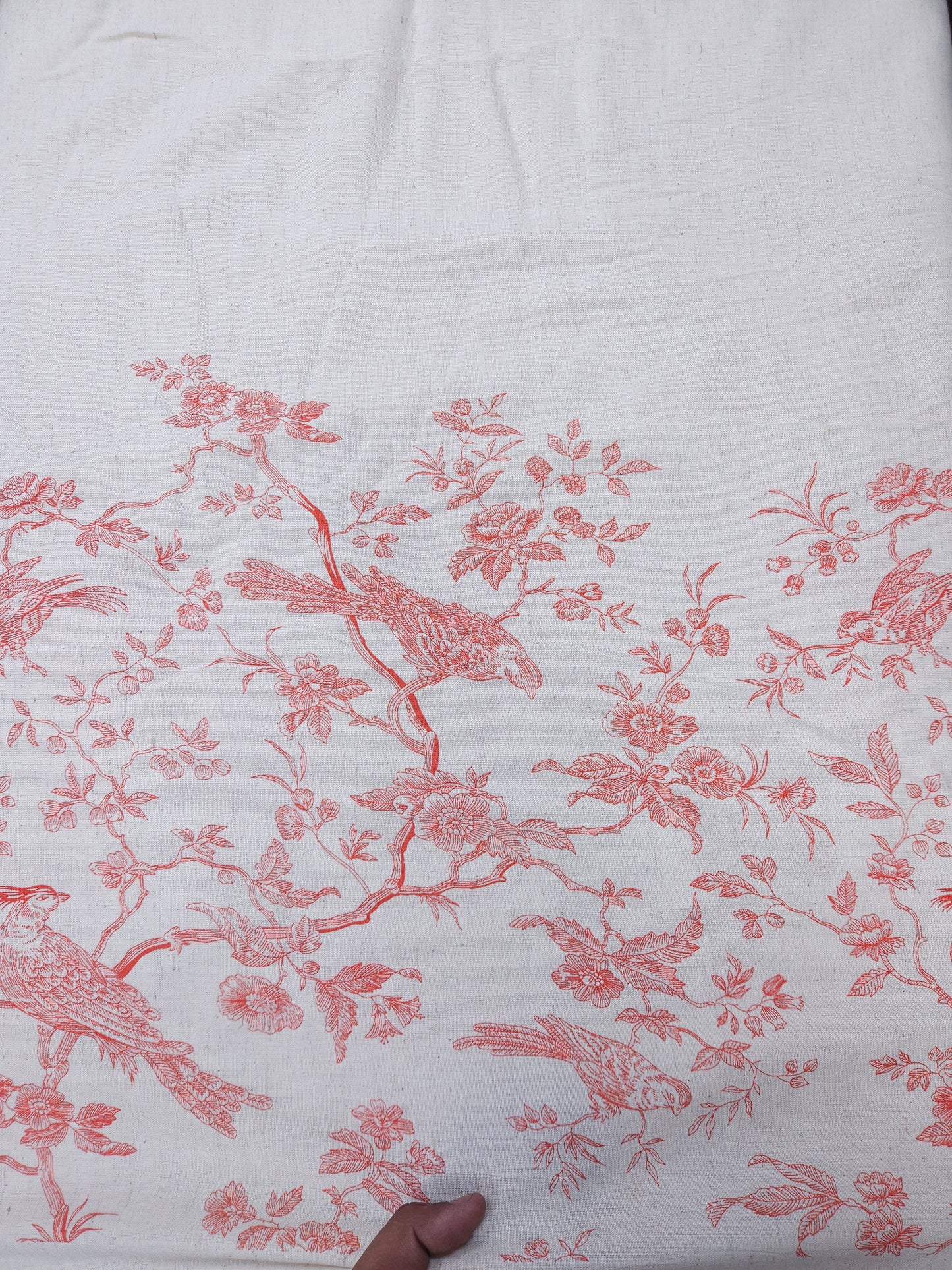 Natural Cotton Linen Bird Print Fabric | 44 Inch Width