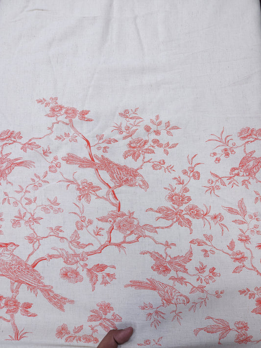 Natural Cotton Linen Bird Print Fabric | 44 Inch Width