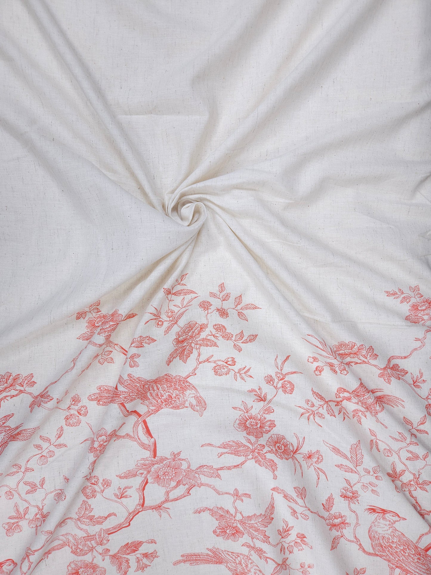 Natural Cotton Linen Bird Print Fabric | 44 Inch Width