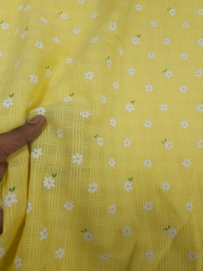 Yellow Cotton Dobby Printed Fabric | 44 Inch Width