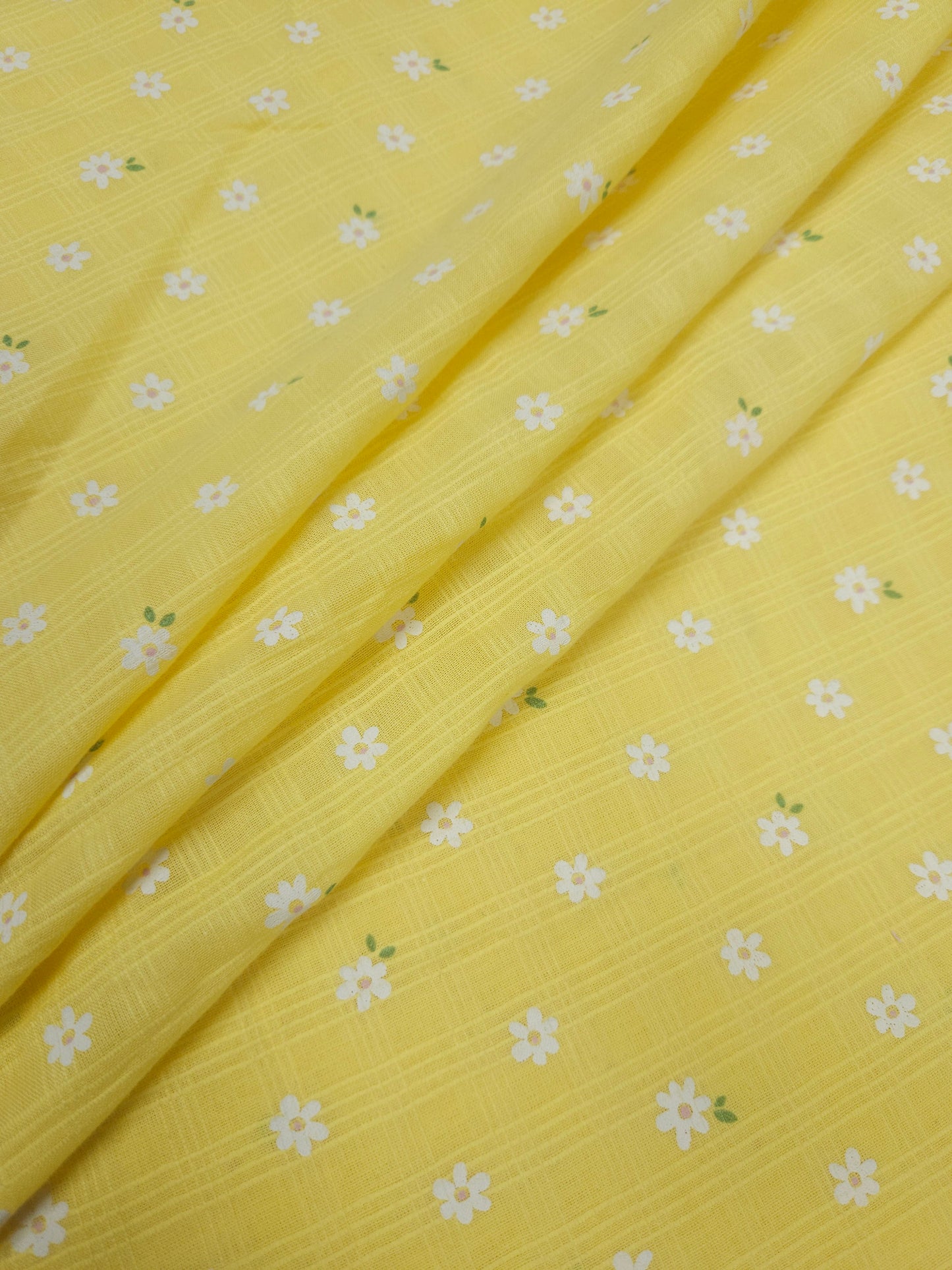 Yellow Cotton Dobby Printed Fabric | 44 Inch Width