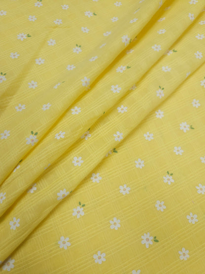 Yellow Cotton Dobby Printed Fabric | 44 Inch Width