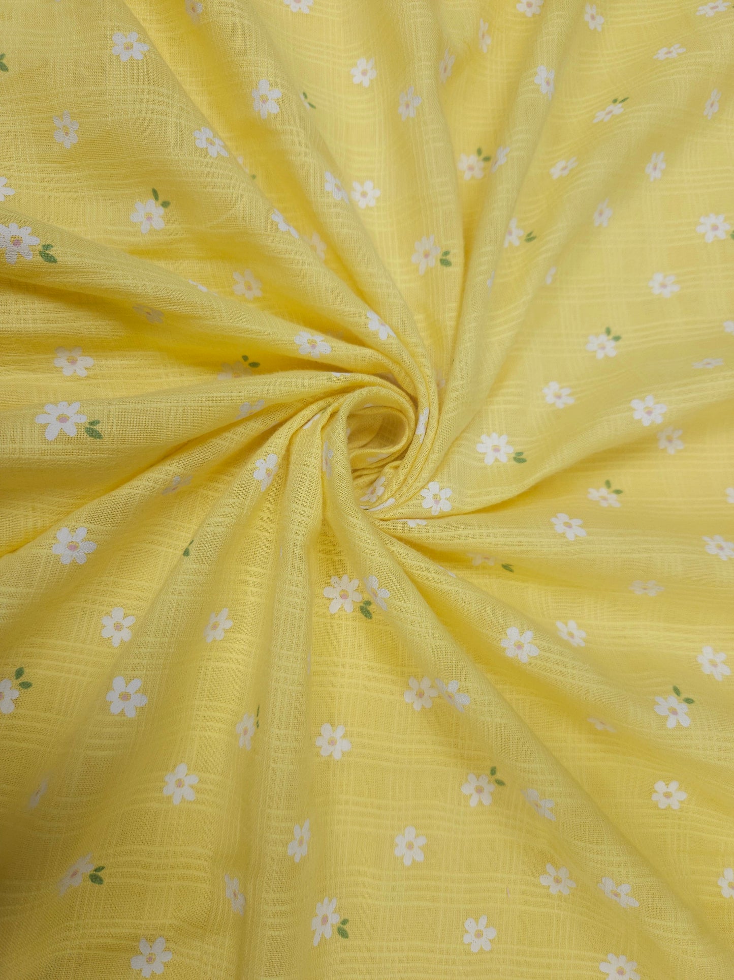 Yellow Cotton Dobby Printed Fabric | 44 Inch Width