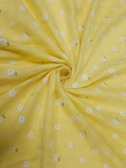 Yellow Cotton Dobby Printed Fabric | 44 Inch Width