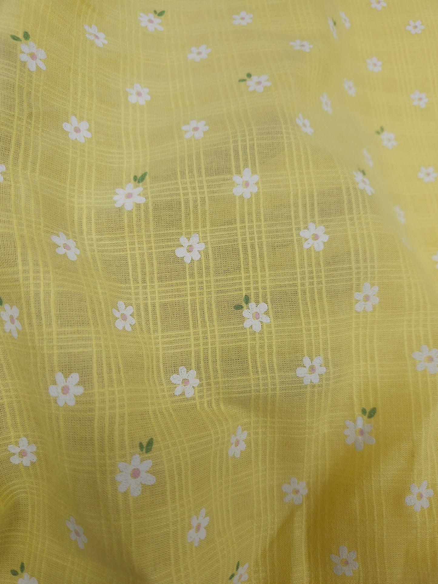 Yellow Cotton Dobby Printed Fabric | 44 Inch Width