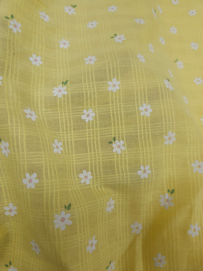 Yellow Cotton Dobby Printed Fabric | 44 Inch Width