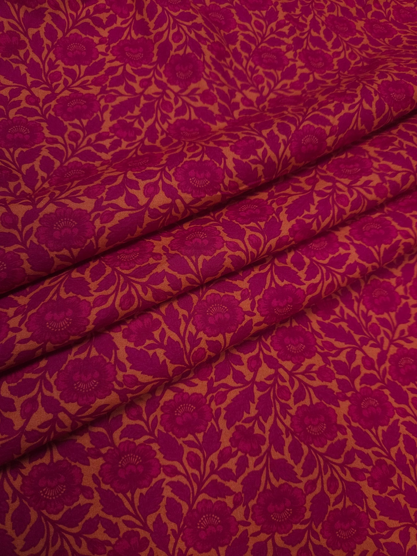 Red & Peach Floral Cotton Poplin Fabric | 60 Inch Width