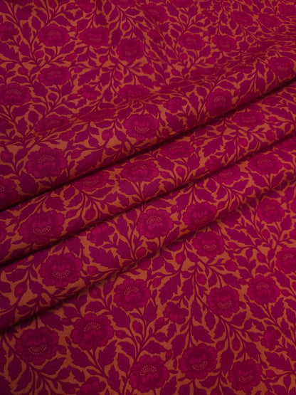 Red & Peach Floral Cotton Poplin Fabric | 60 Inch Width