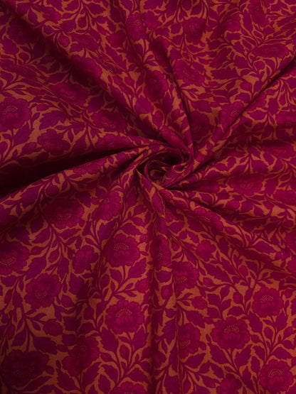 Red & Peach Floral Cotton Poplin Fabric | 60 Inch Width