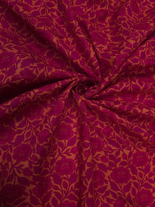 Red & Peach Floral Cotton Poplin Fabric | 60 Inch Width