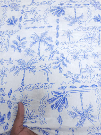 Blue Tropical Cotton Linen Fabric | 60 Inch Width | Premium Printed Fabric