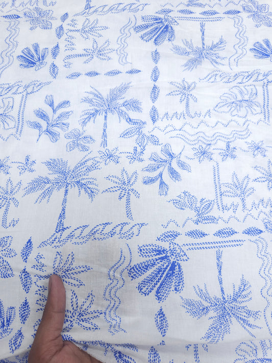 Blue Tropical Cotton Linen Fabric | 60 Inch Width | Premium Printed Fabric