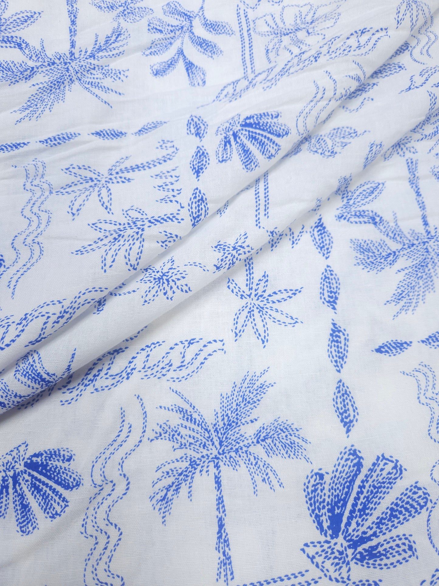 Blue Tropical Cotton Linen Fabric | 60 Inch Width | Premium Printed Fabric