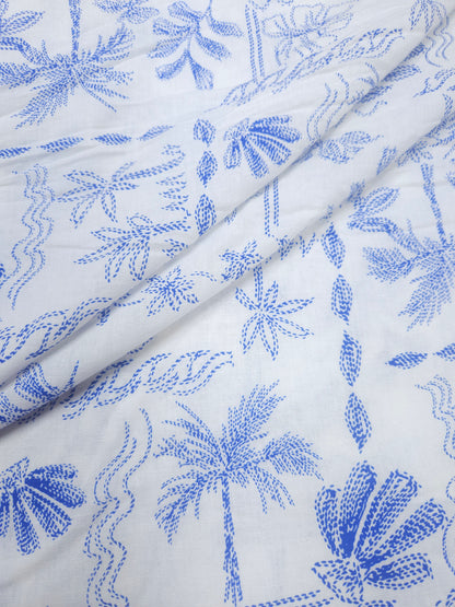 Blue Tropical Cotton Linen Fabric | 60 Inch Width | Premium Printed Fabric