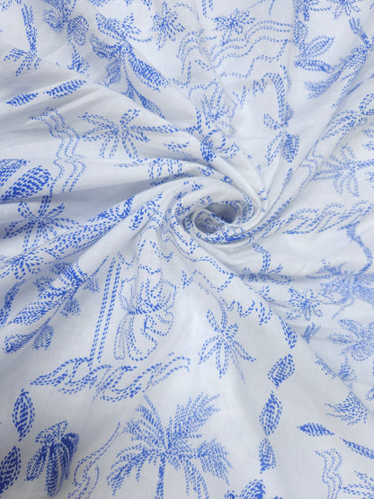 Blue Tropical Cotton Linen Fabric | 60 Inch Width | Premium Printed Fabric