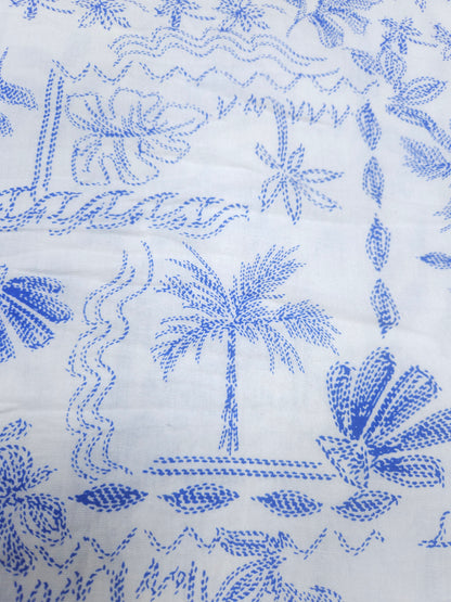 Blue Tropical Cotton Linen Fabric | 60 Inch Width | Premium Printed Fabric