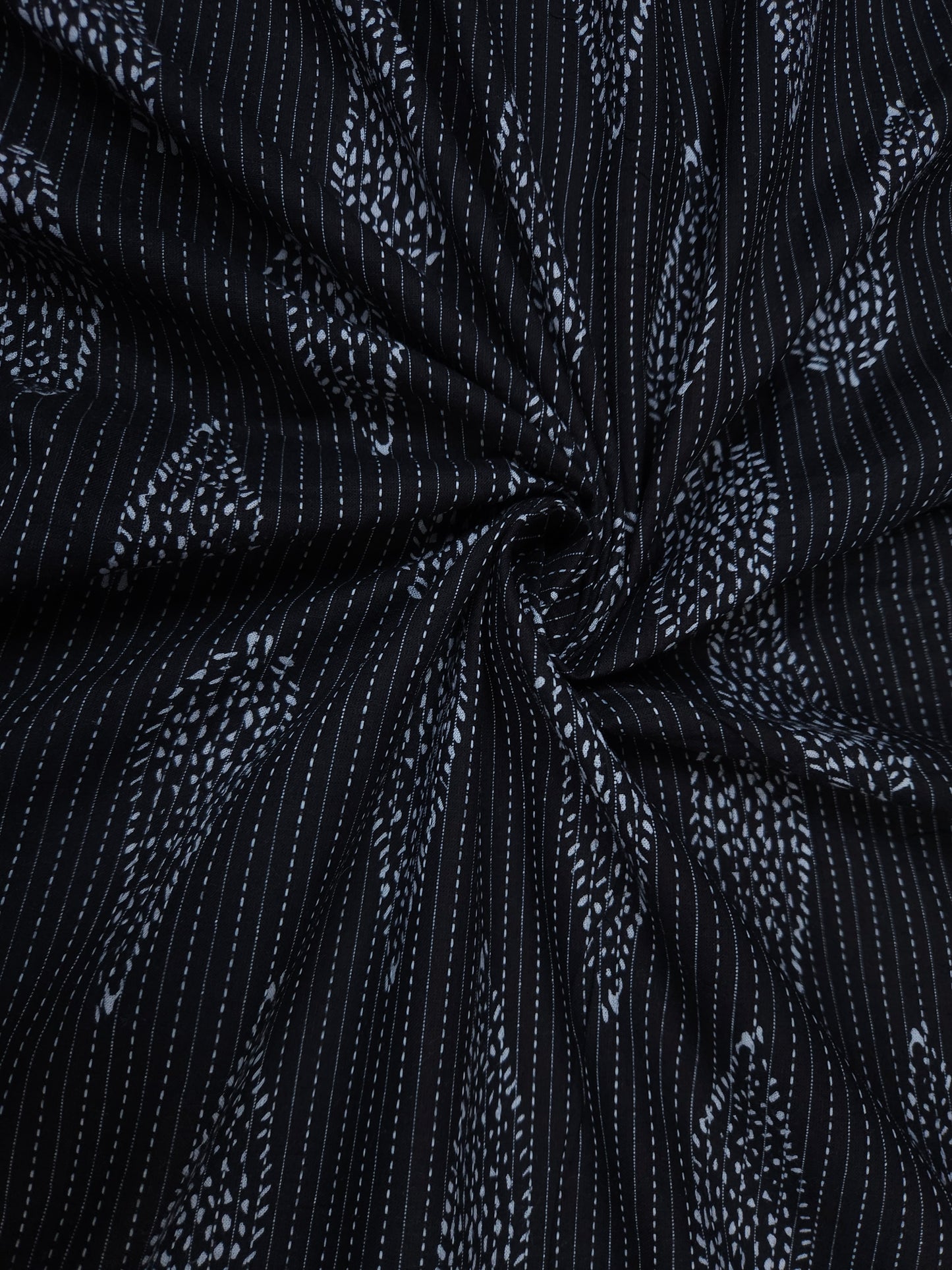 Black Floral Kantha Cambric Cotton