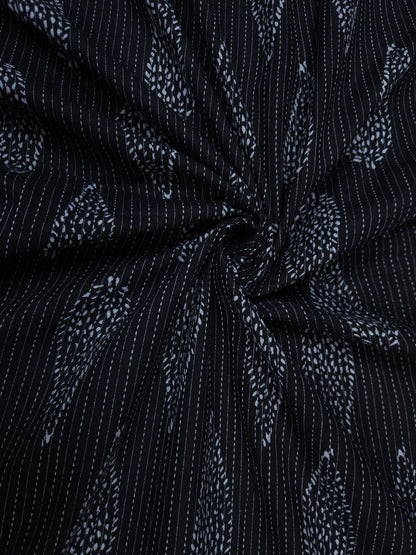 Black Floral Kantha Cambric Cotton