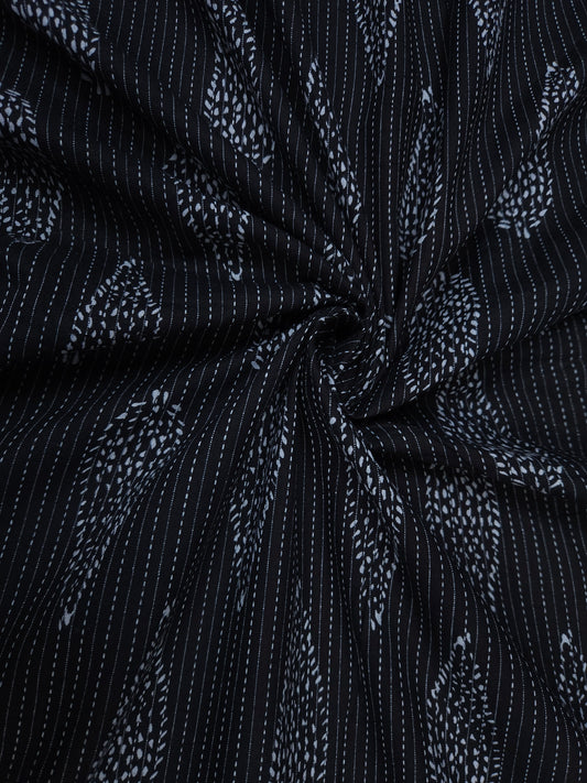 Black Floral Kantha Cambric Cotton