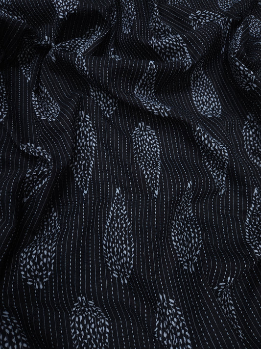 Black Floral Kantha Cambric Cotton