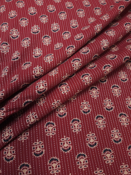 Brick Red Floral Kantha Cambric Cotton